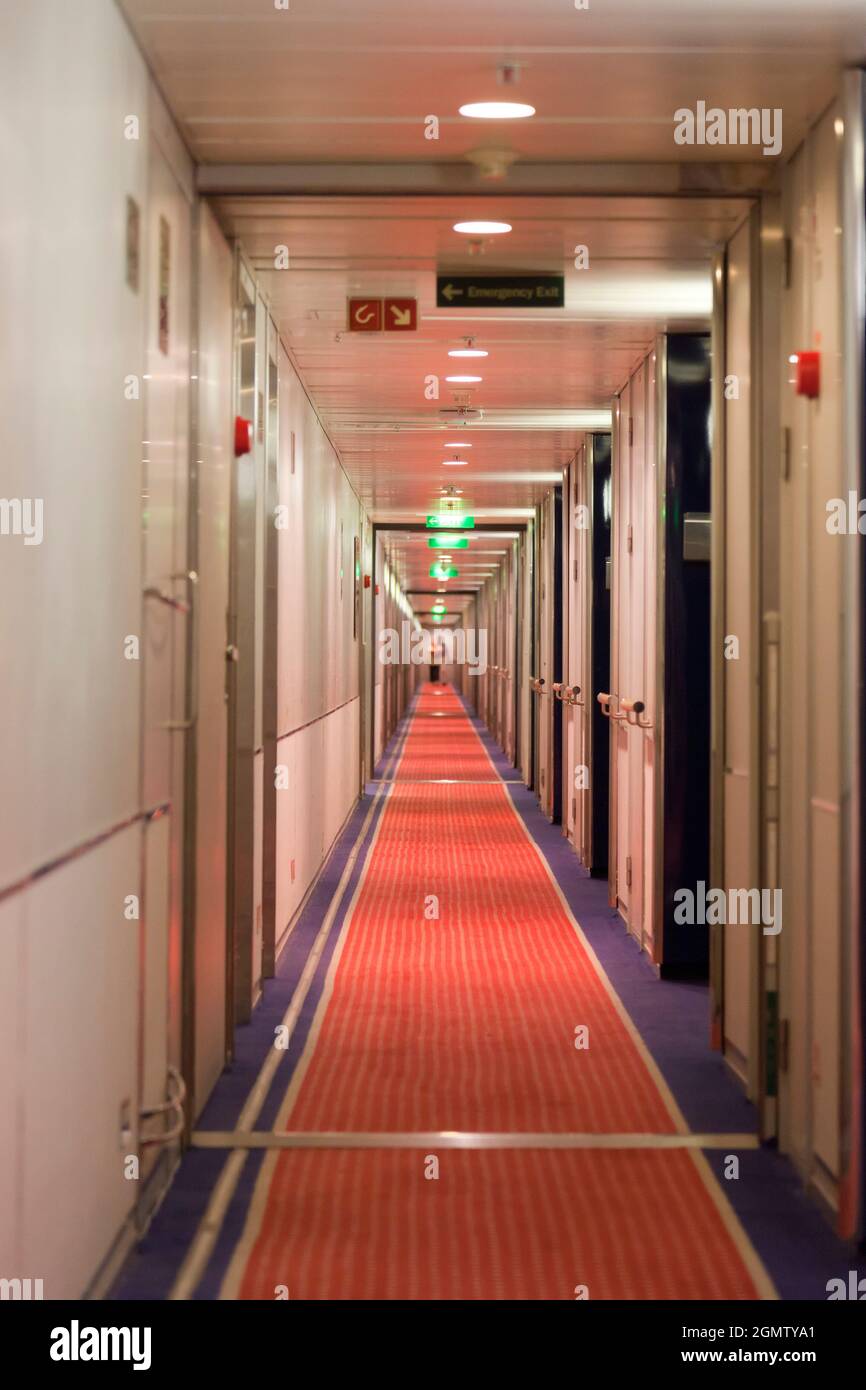 Endless corridor in cruise liner Costa Classica Stock Photo