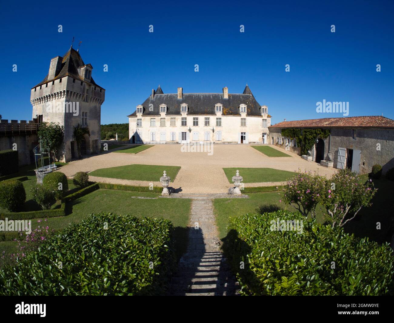 The striking Ch‰teau de la Roche Courbon, developed from an earlier castle, is located in the Charente-Maritime dpartement of France. Classified as a Stock Photo
