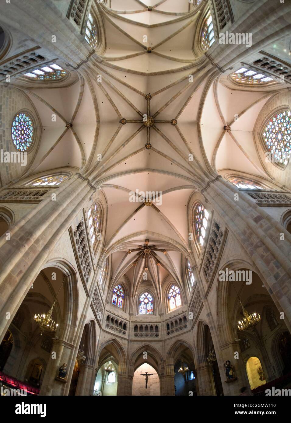 Fisheye view of the magnificent interior of Bilbao Cathedral, Spain.  Consecrated in honour of the apostle Saint James the Great, the Roman Catholic S Stock Photo