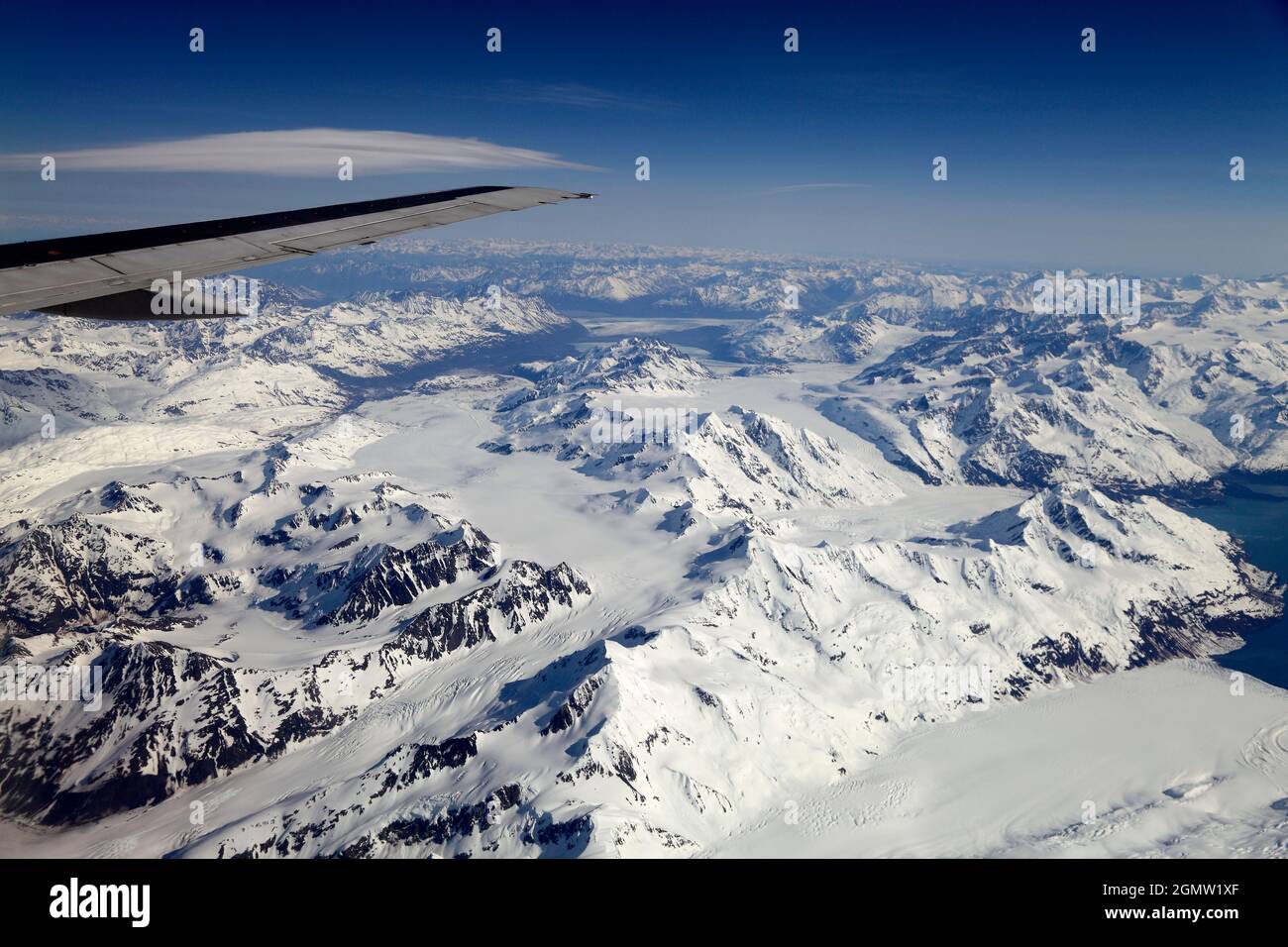 Alaska, USA - 21 May 2010 Flying above the Inside Passage of Alaska, USA.The Inside Passage is a relatively sheltered coastal sea route extending from Stock Photo