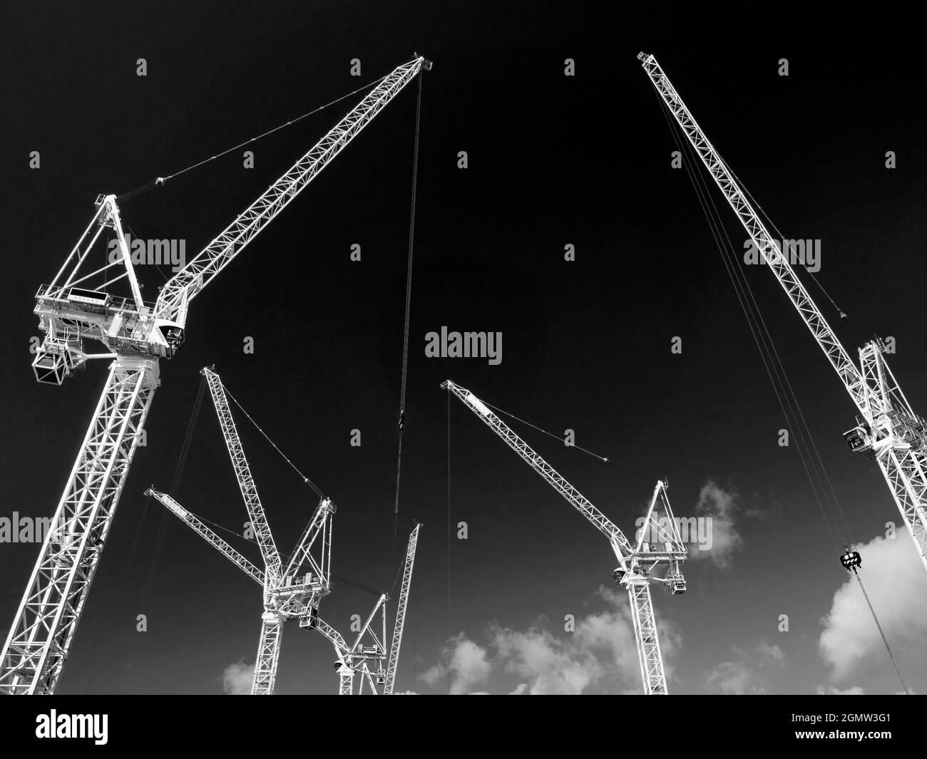 These mammoth cranes are all at work on Oxford's giant Westgate development project. Delayed for many years by the financial recession, it is now fina Stock Photo