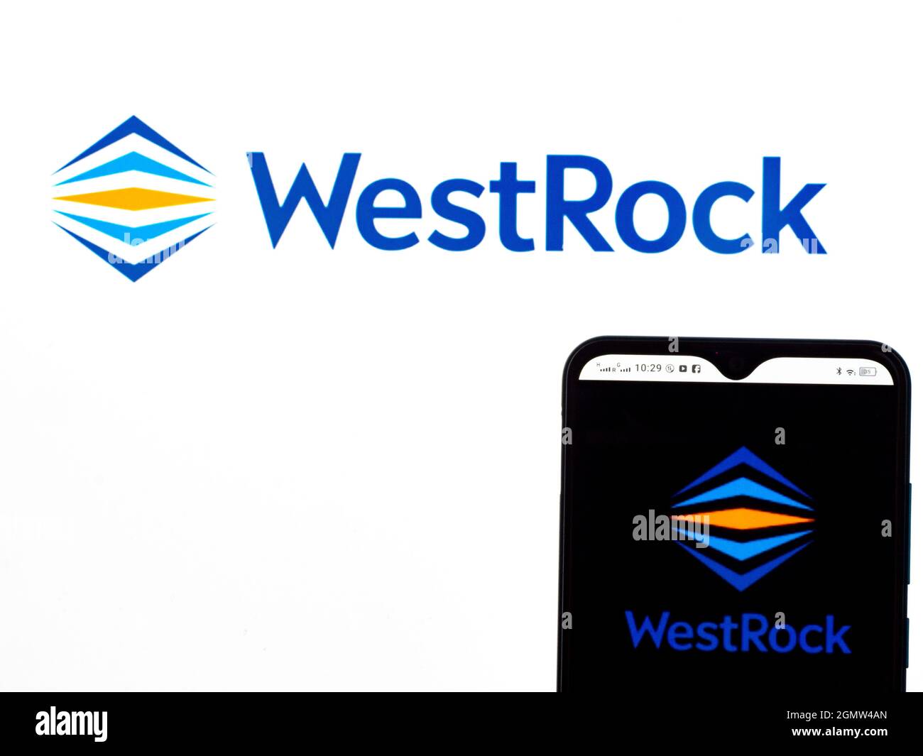 In this photo illustration WestRock Company logo seen displayed on a