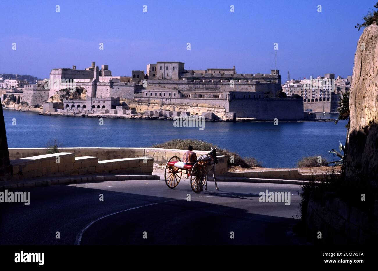 Valletta, Malta - June 2000; Located in the South Eastern Region of the main island, Valletta is the capital city of Malta. Faceing the Grand Harbour Stock Photo