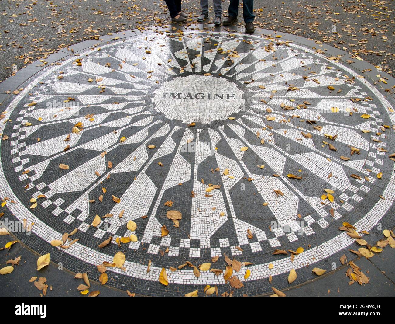 New York, USA - 3 November 2013; no people in view. An iconic place in an iconic city - the simple but dignified memorial to John Lennon in Strawberry Stock Photo