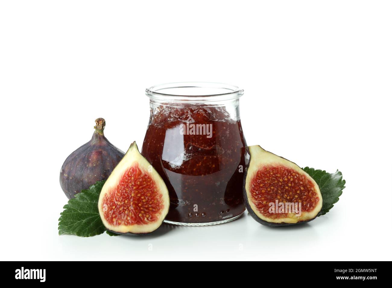 Fig jam and ingredients isolated on white background Stock Photo Alamy