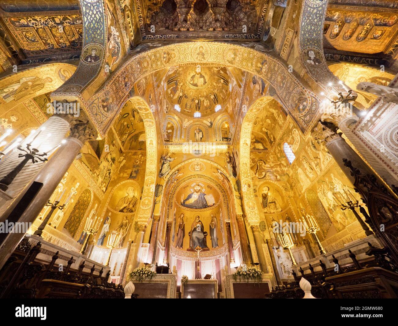 Palermo, Sicily, Italy - 23 September 2019   The Palatine Chapel (Cappella Palatina), is the royal chapel of the Norman kings of Sicily in Palermo, Si Stock Photo