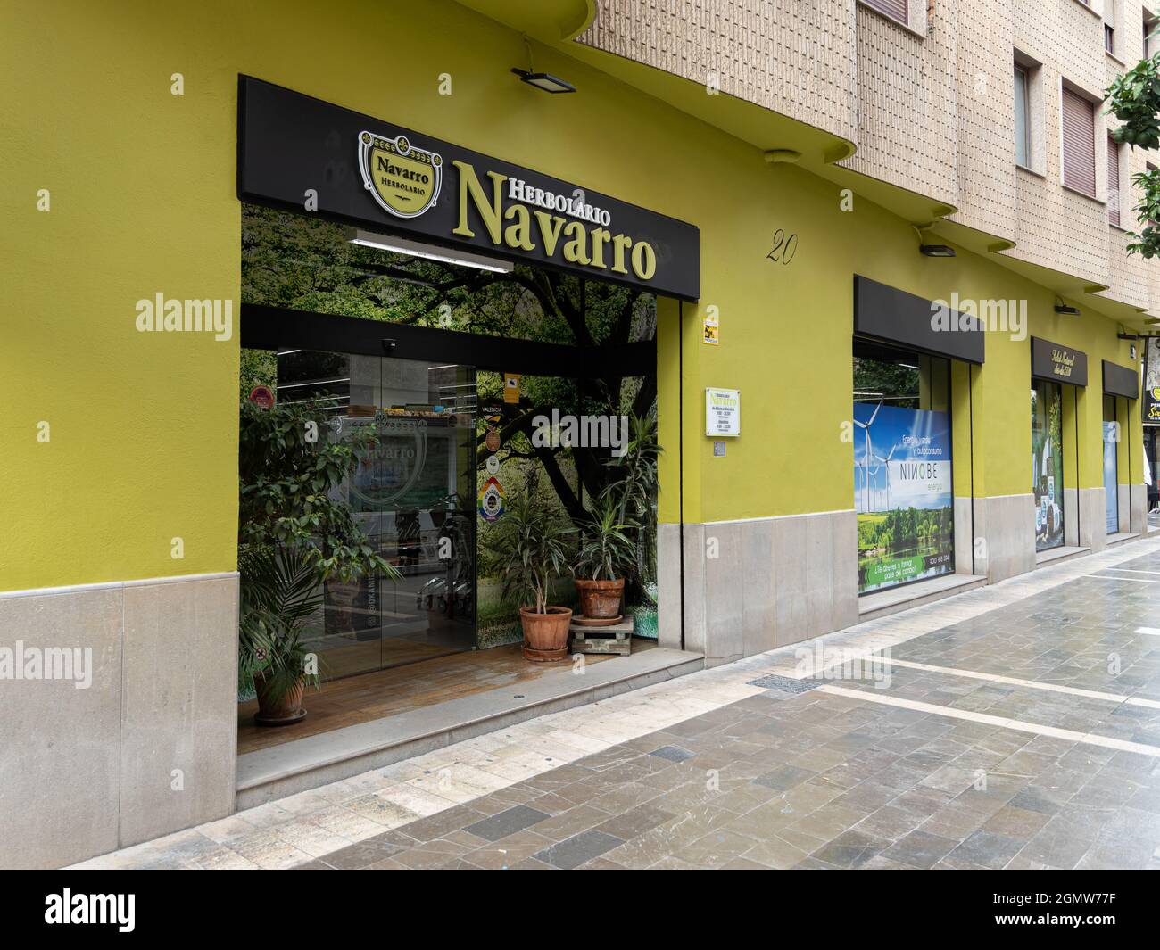 VALENCIA, SPAIN - SEPTEMBER 14, 2021: Herbolario Navarro sells eco, healty, natural products Stock Photo