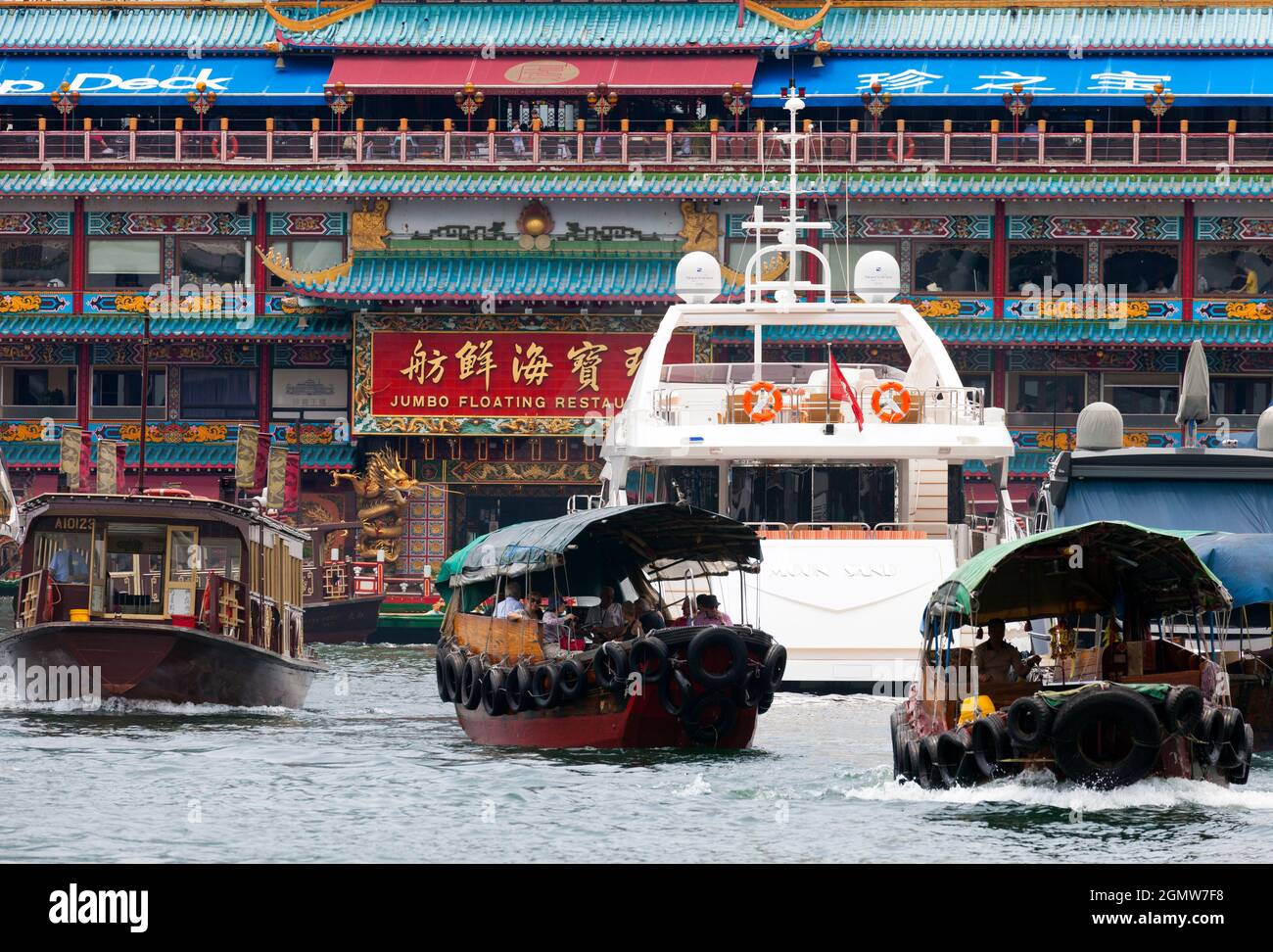 Hong Kong - May 2012; The Jumbo Floating Restaurant in Aberdeen Harbour has become something of a Hong Kong institution.It was there when I lived in H Stock Photo