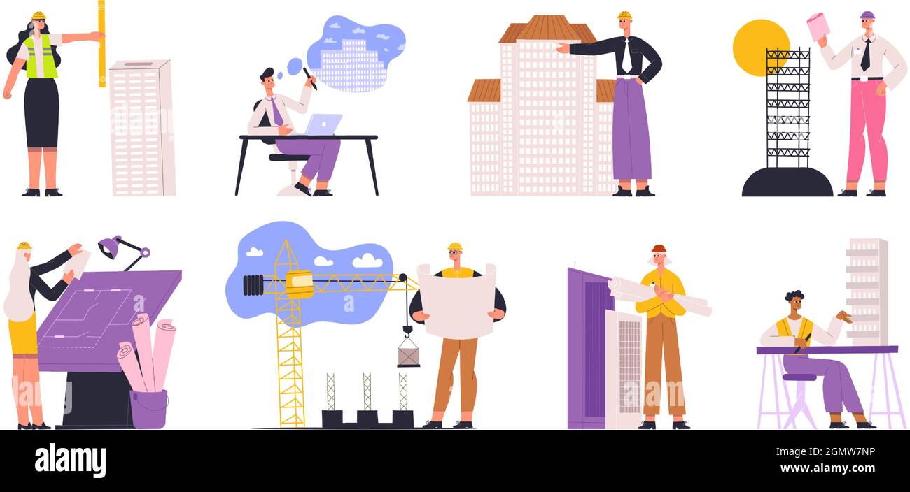 Architects, engineers, builders and construction workers characters. Professional builder