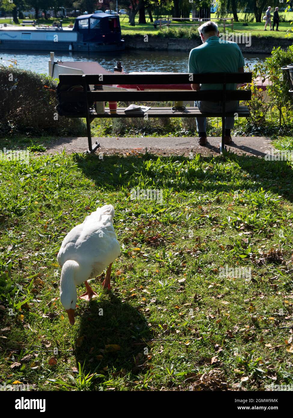 Abingdon, England - 13 September 2020;   Three persons in shot, main subject seen from behind.  Now's here's a cozy and quintessentially English scene Stock Photo