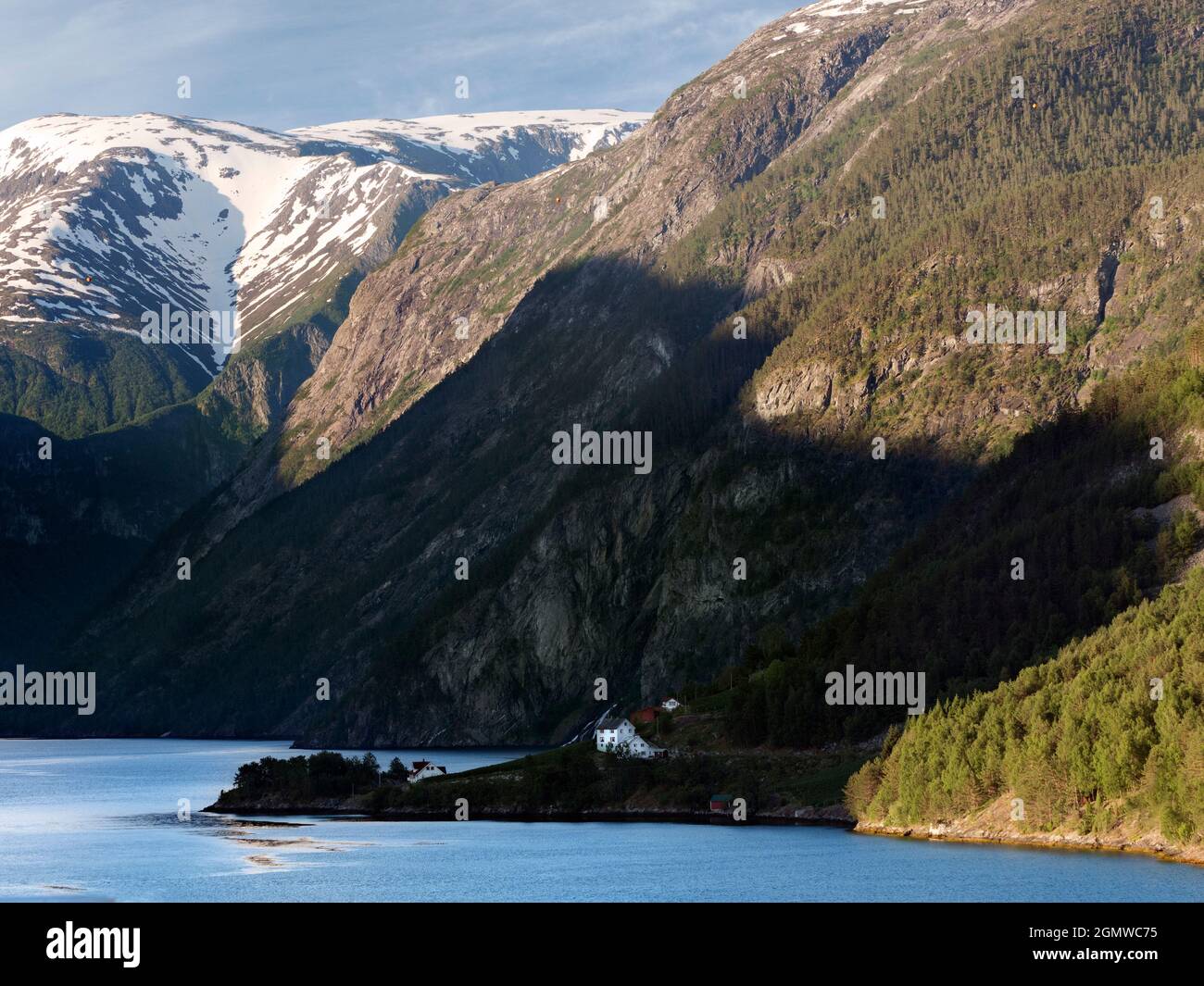 The N¾r¿yfjord is a fjord in the municipality of Aurland in Sogn og Fjordane, Norway. The scenic narrow fjord is a branch of the larger Sognefjord: th Stock Photo