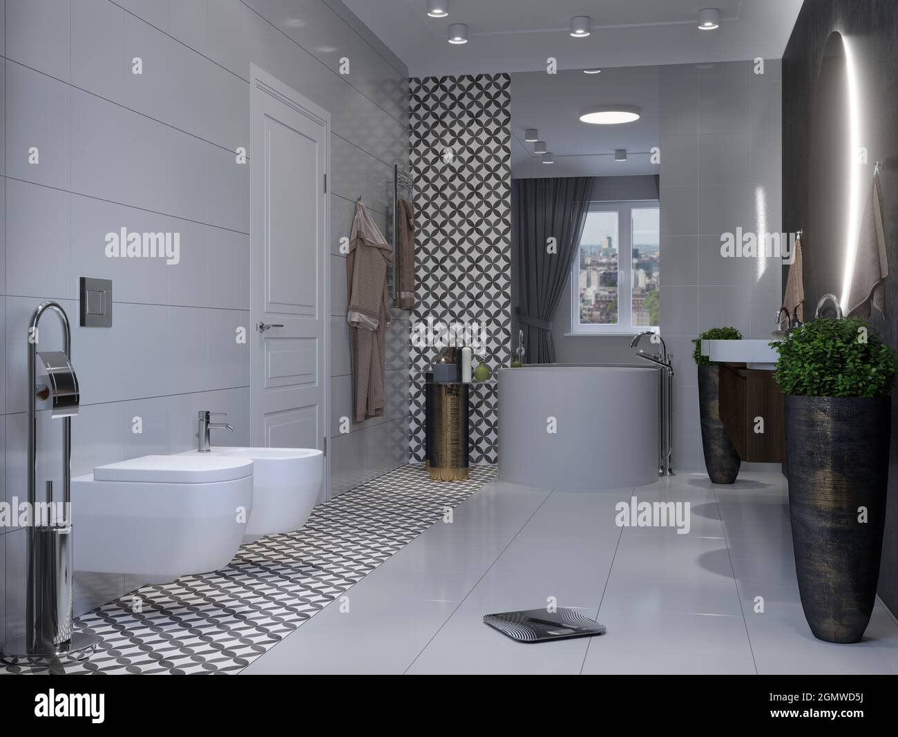 Modern bathroom interior. 3d rendering mockup. Stock Photo