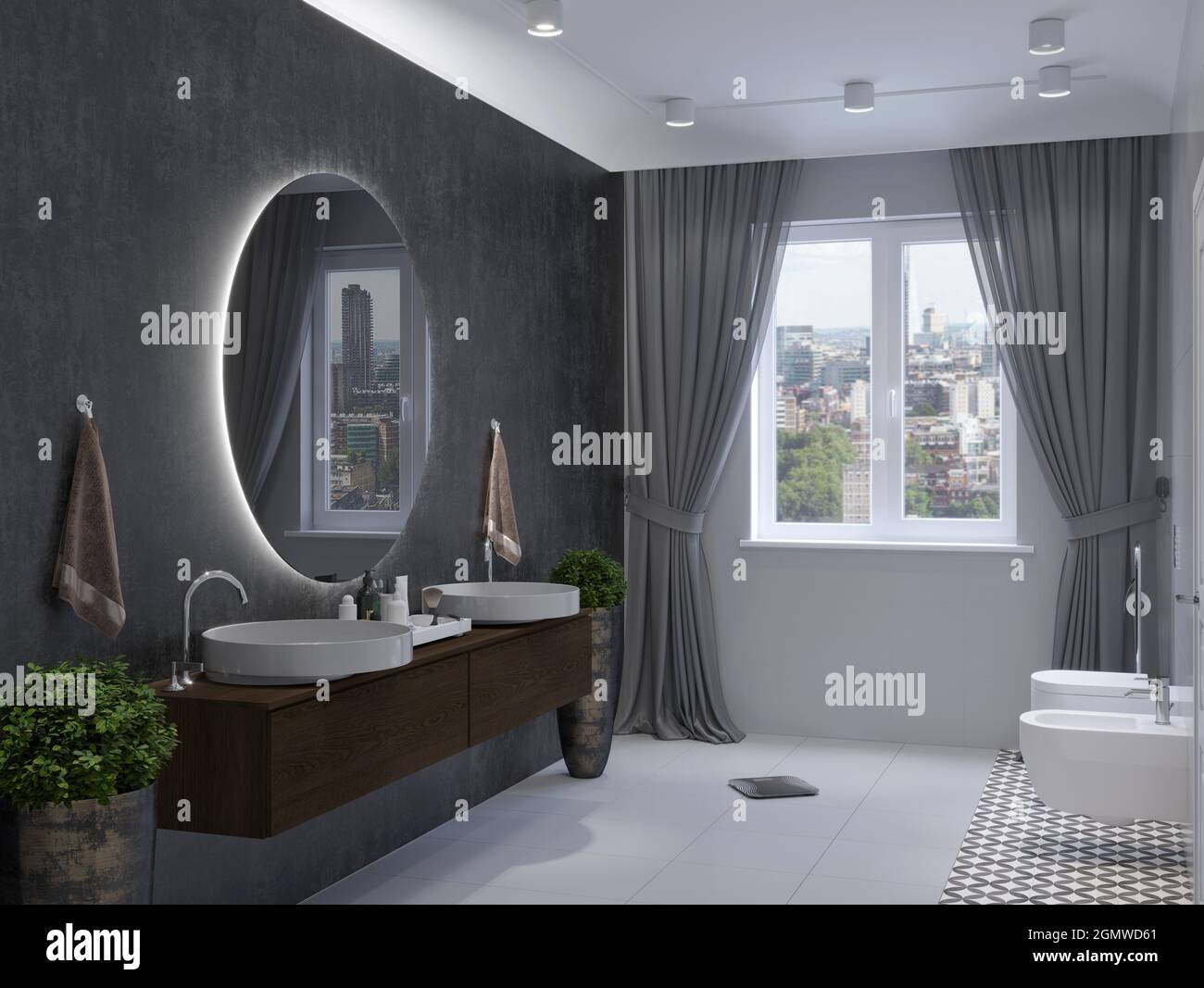 Modern bathroom interior. 3d rendering mockup. Stock Photo