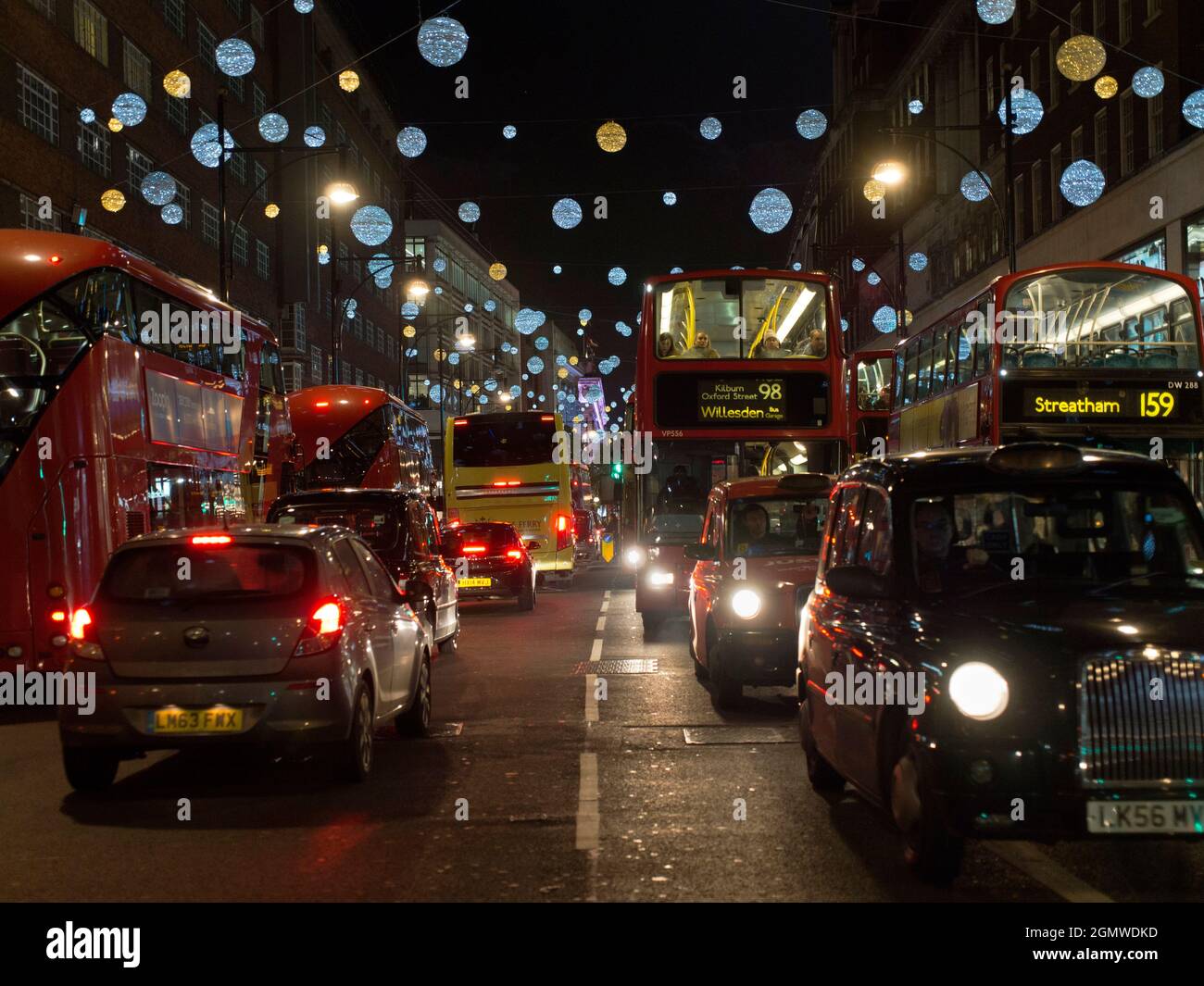 Oxford Street is a major and historic road in the City of Westminster in the West End of London, dating back to Roman Times.  It is now Europe's busie Stock Photo