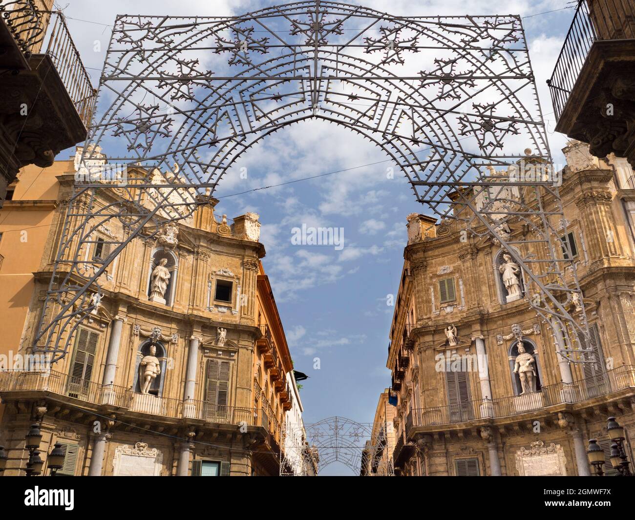 Palermo, Sicily, Italy - 23 September 2019 Piazza Vigliena is a grandiose Baroque square in Palermo, Sicily, It was built from around1608-1620  at the Stock Photo