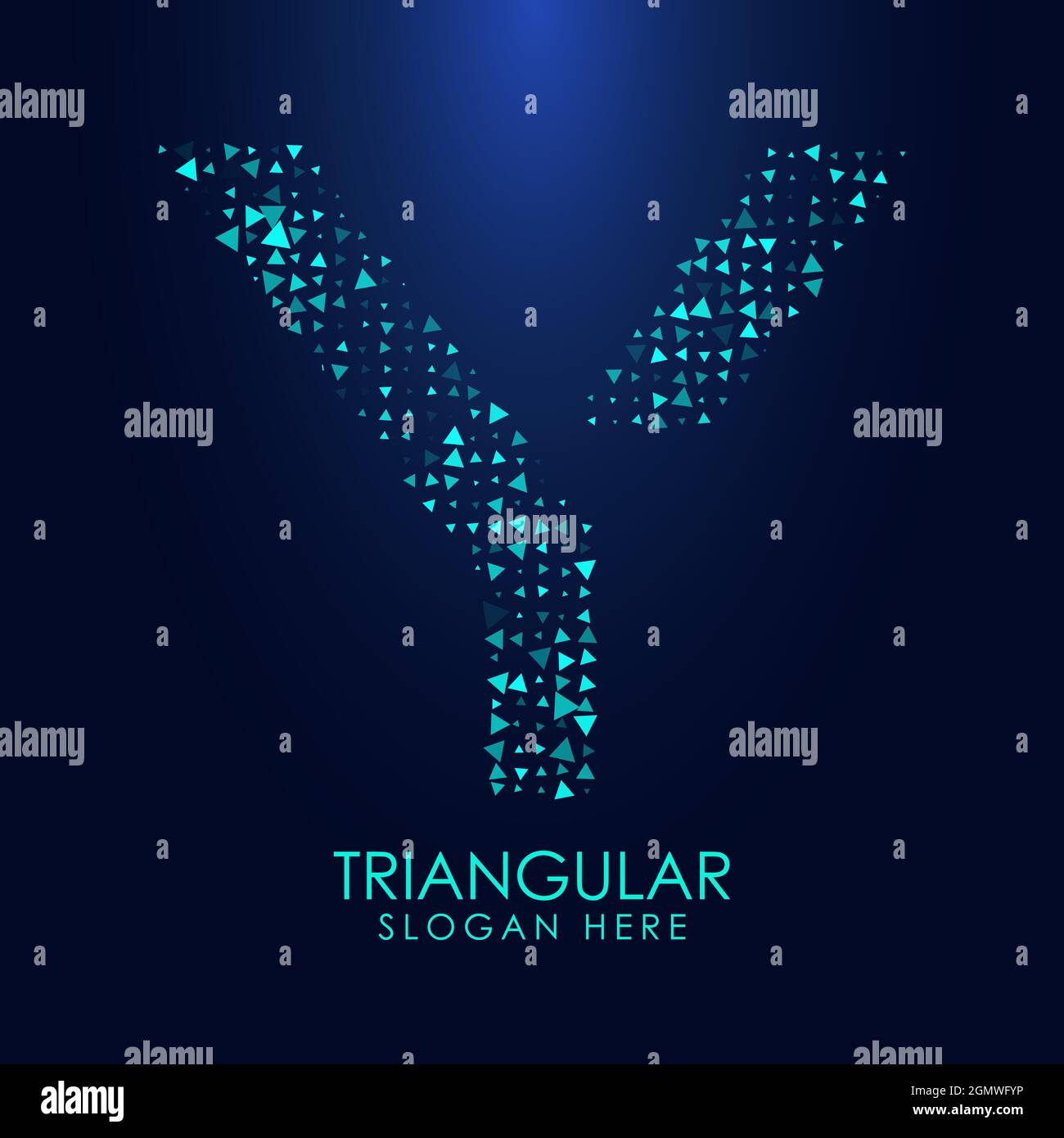 Futuristic triangular letter Y in halftone. Letter illustration isolated on dark background. Stock Vector
