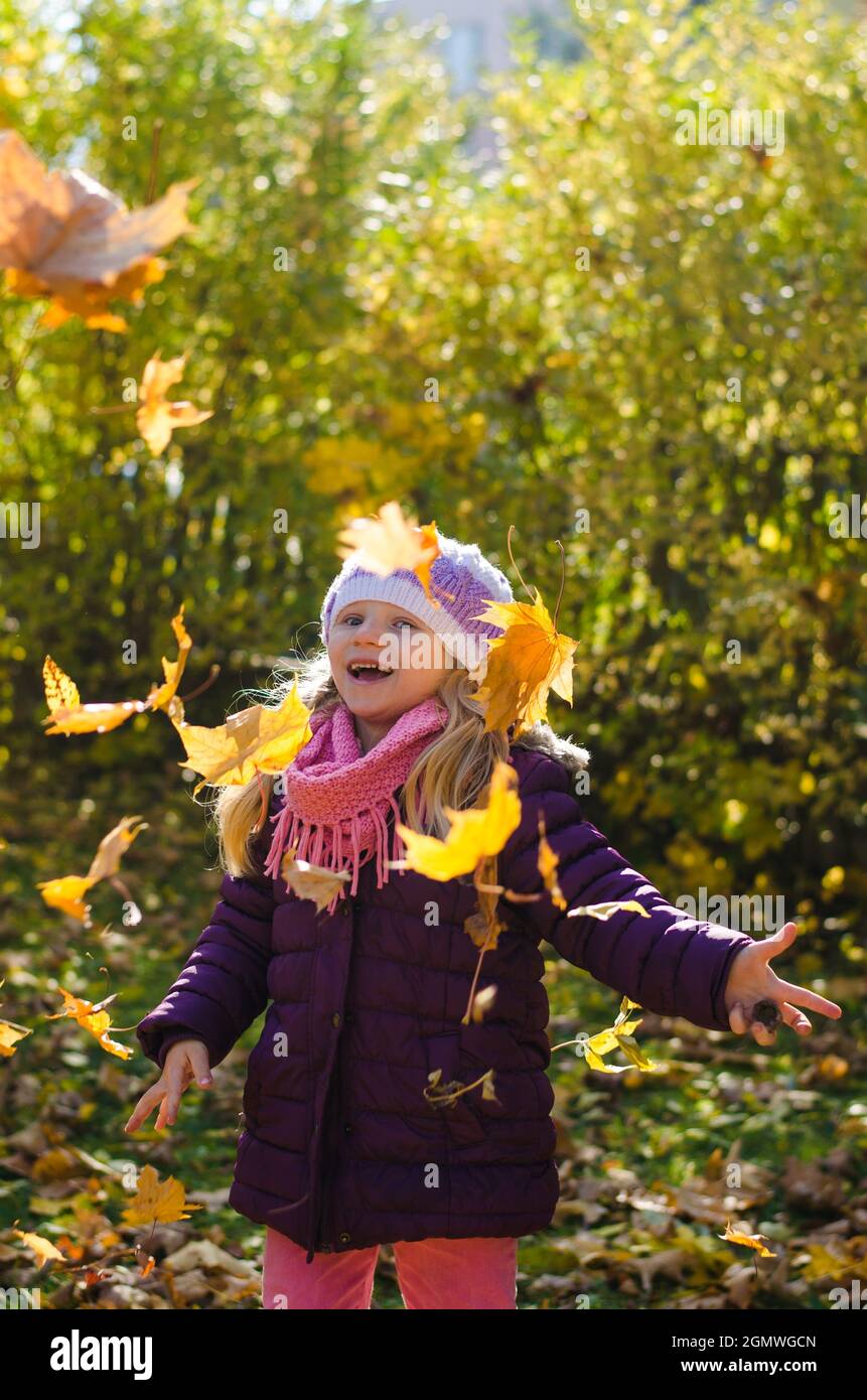 beautiful little girl with autumn leaves Stock Photo - Alamy