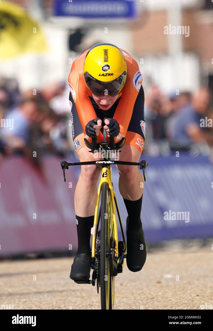 Riejanne Markus (NED) in action during the Women Elite individual time trial race, from Knokke-Heist to Brugge, at the UCI World Championships Road Cycling Flanders 2021 on 20 September 2021 in Brugge, Belgium. Credit: SCS/Soenar Chamid/AFLO/Alamy Live News Stock Photo