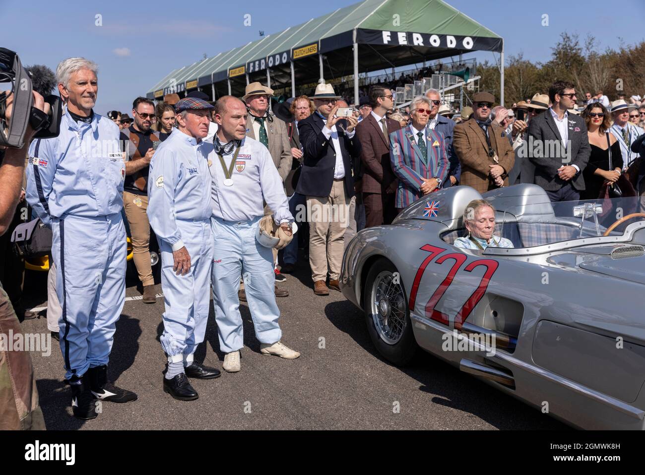 Track Moment and Parade, Tribute to Sir Stirling Moss, attended by Susie Moss, Jackie Stewart and Damon Hill, Goodwood Revival, Sussex, England, UK Stock Photo