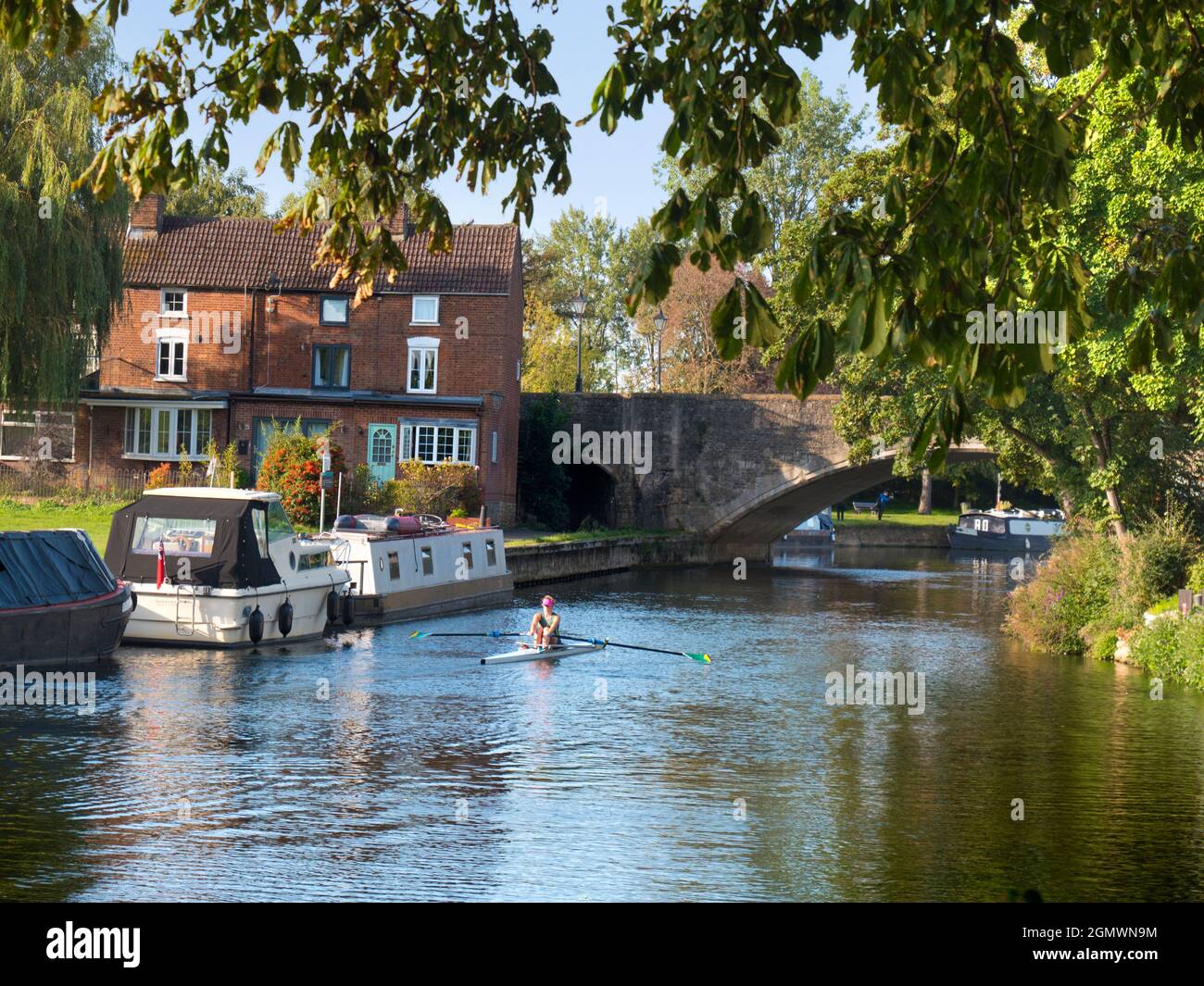 Abingdon, England - 13 September 2020; one man, rowing his sculls ion a ...