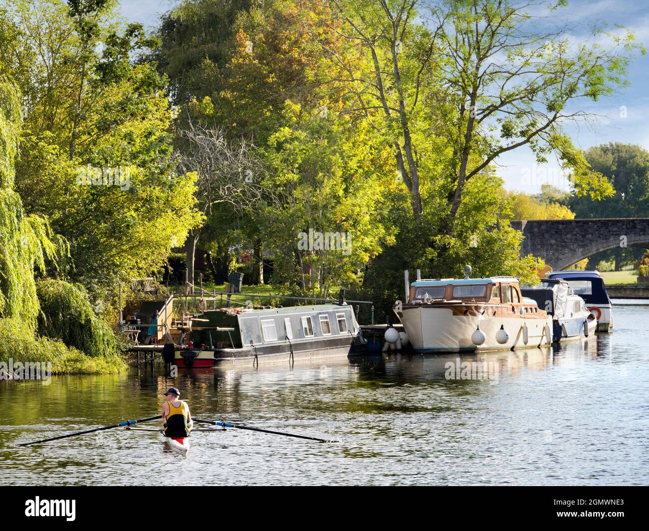 Abingdon, England - 13 September 2020; one man, rowing his sculls ion a ...