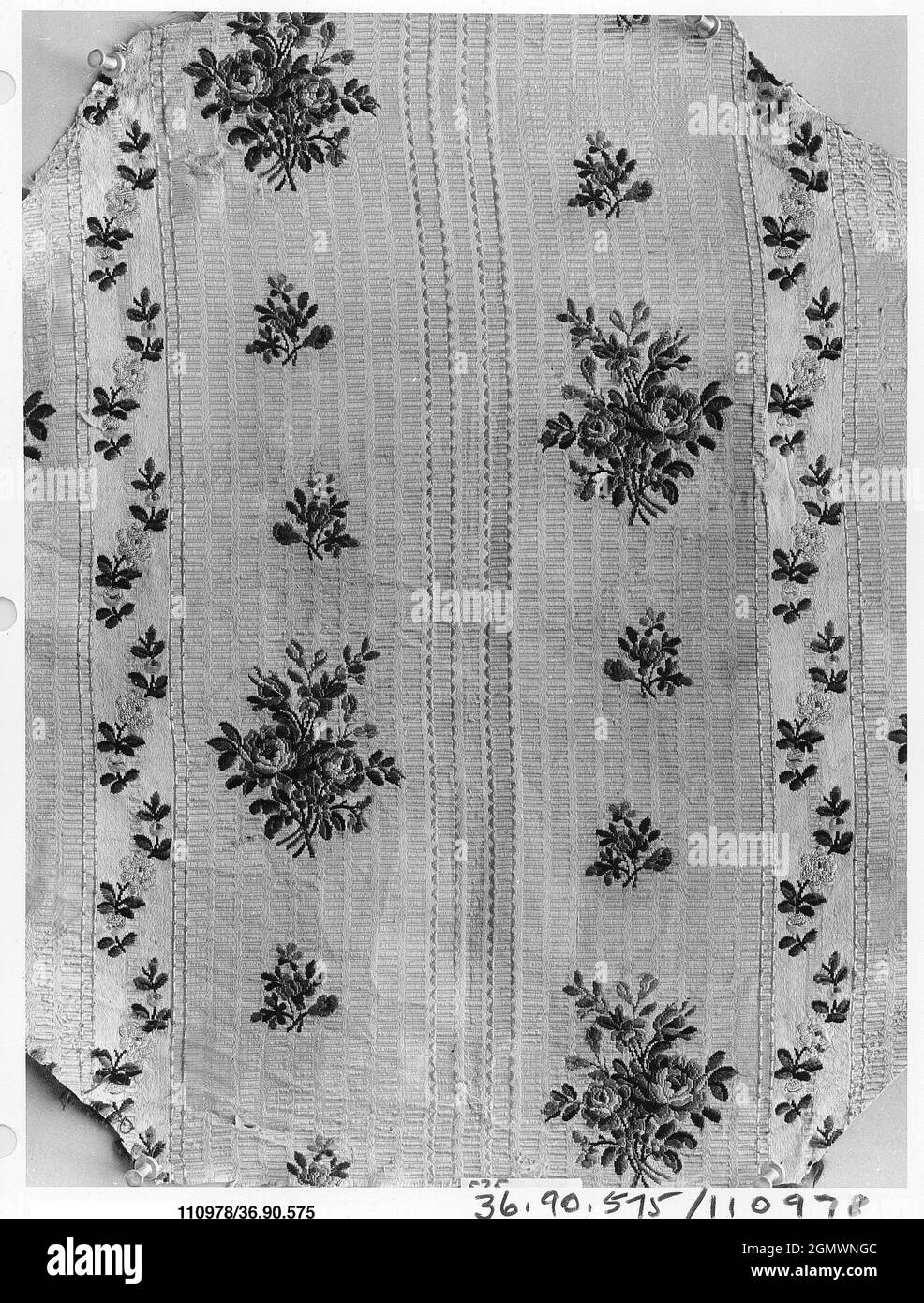 Piece. Date: 18th century; Culture: French; Medium: Silk; Dimensions: L. 19 x W. 18 inches; Classification: Textiles-Woven Stock Photo