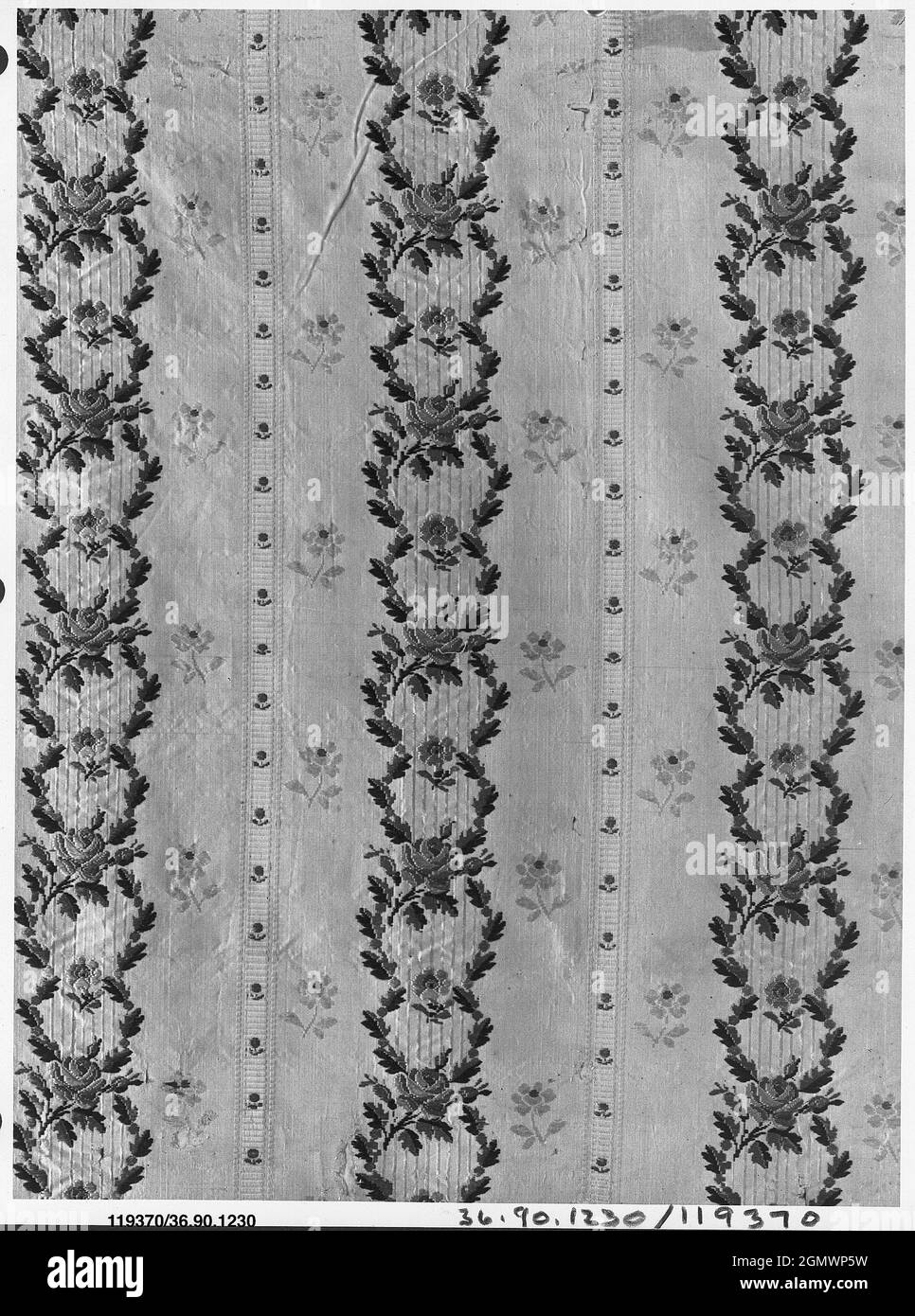 Piece. Date: 1780-90; Culture: French; Medium: Silk; Dimensions: L. 26 x W. 19 inches; Classification: Textiles-Woven Stock Photo