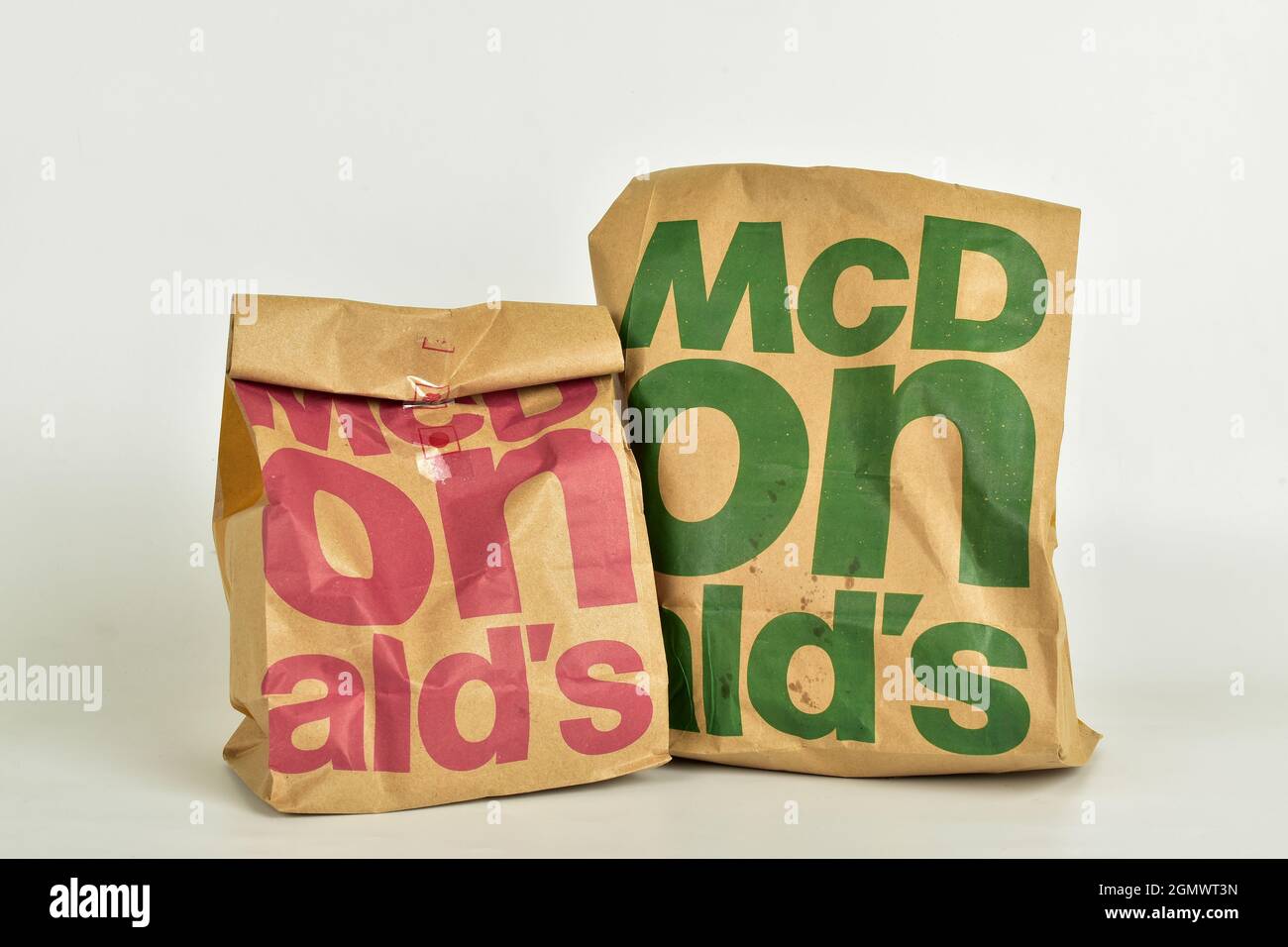 New Delhi, India JAN 6, 2021 McDonald's food parcel on white