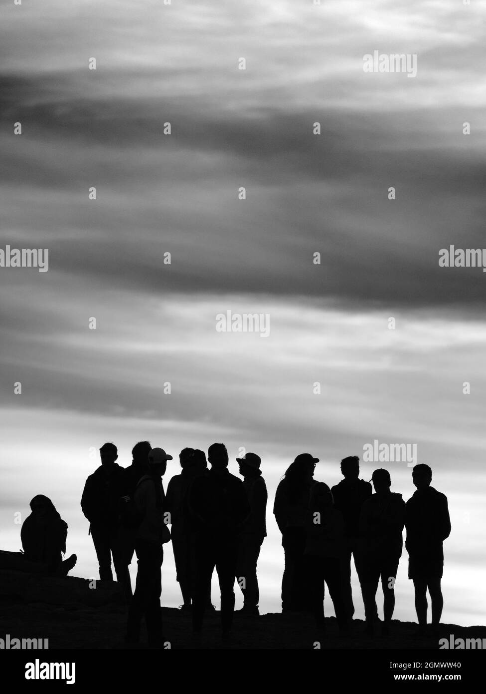 Valley of the Moon, Chile - 26 May 2018; group of tourists in shot.    The spectacular El Valle de la Luna (Valley of the Moon) is located in the Atac Stock Photo