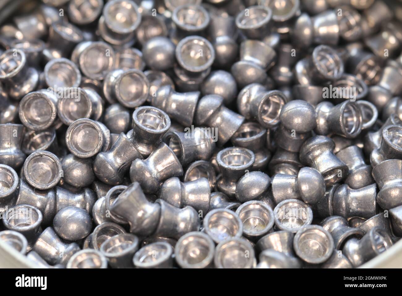 Closeup of a number of airrifle .22 calibre lead shot pellets, .22 (5