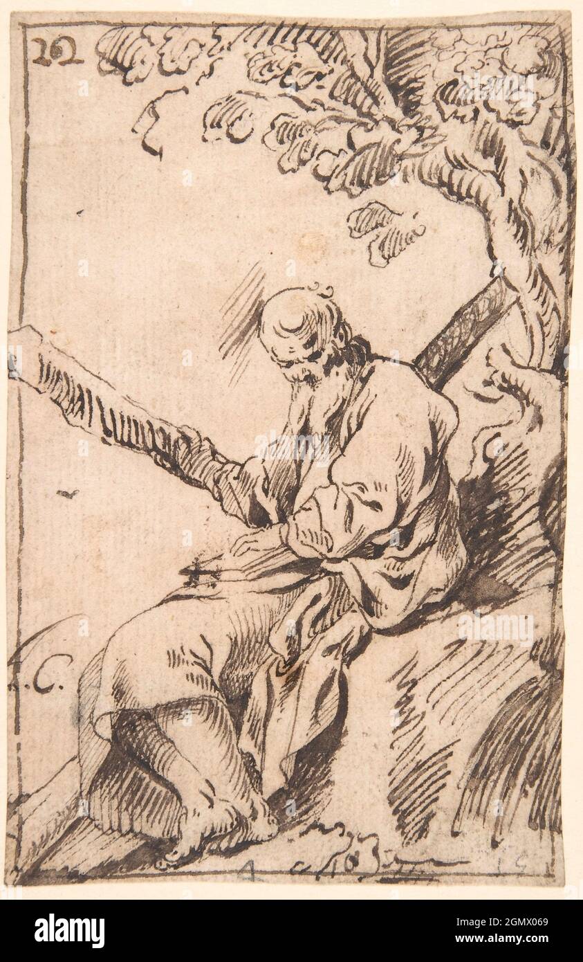Figure of St. Andrew seated in a Landscape. Artist Antonio del