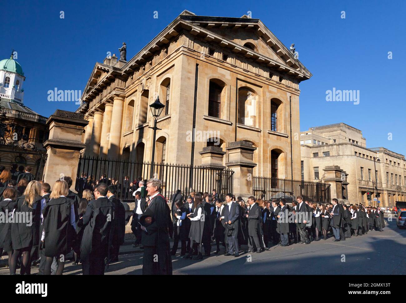 Oxford, England - 2018; Every year there is a matriculation ceremony for students of Oxford University, complete with pomp, ritual and much joy. Here Stock Photo