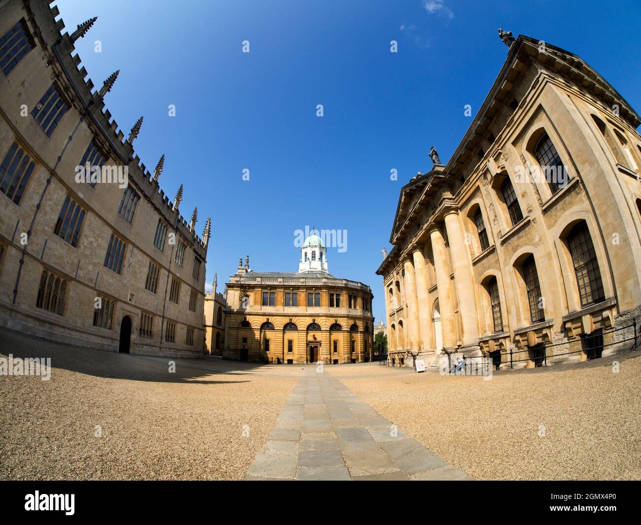 Oxford, England - 8 May 2013;  Three famous classical buildings in the heart of Oxford-  the Sheldonian Theatre, Bodleian Library and Clarendon Buildi Stock Photo