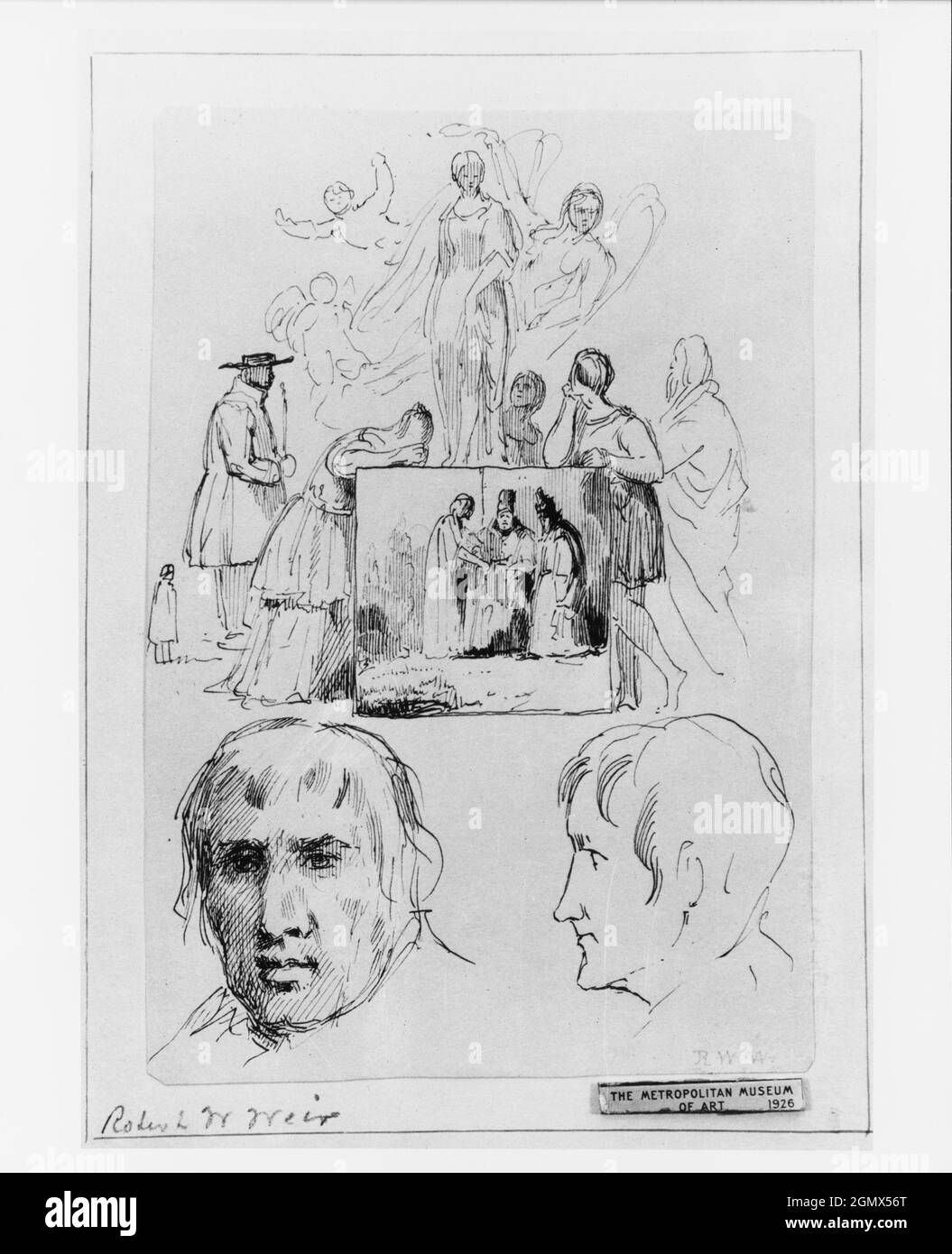 Sketches (from McGuire Scrapbook). Artist: Robert Walter Weir (American, New Rochelle, New York 1803-1889 New York); Medium: Pen and iron-gall ink on Stock Photo