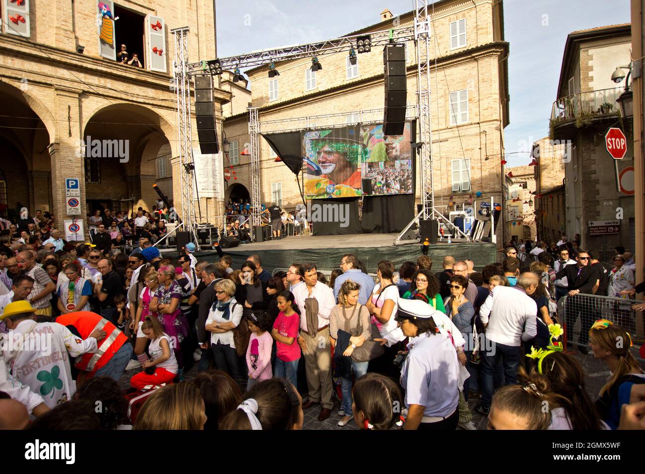 Clown&Clown Festival , People, Square, Monte San Giusto, Macerata, Marche, Italy, Europe Stock Photo