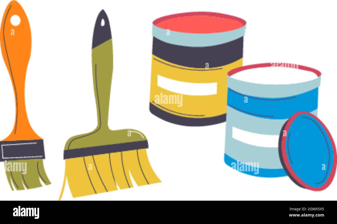 Paintbrushes and paints in jars art classes vector Stock Vector