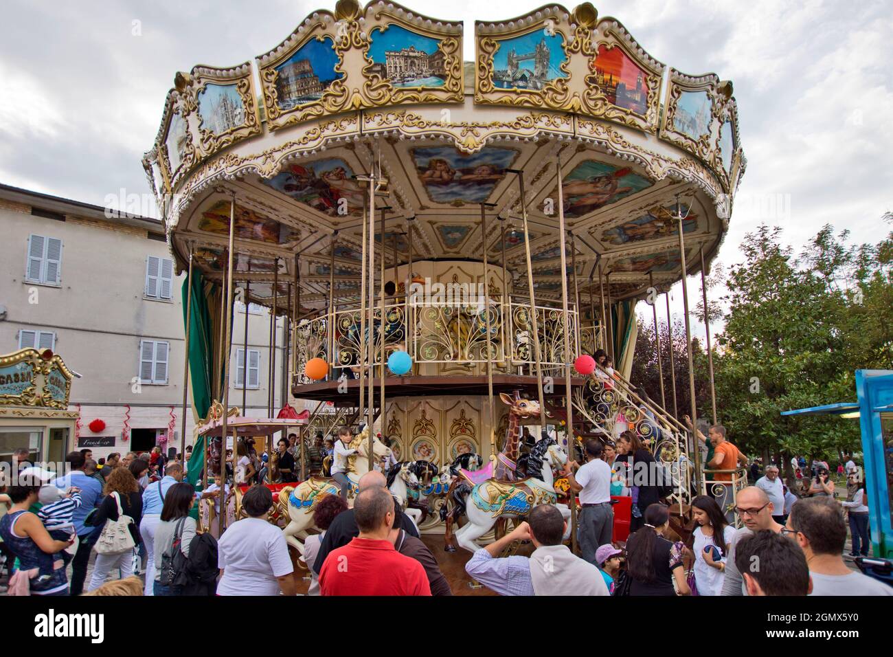 Clown&Clown Festival , Carousel for children, People, Monte San Giusto, Macerata, Marche, Italy, Europe Stock Photo