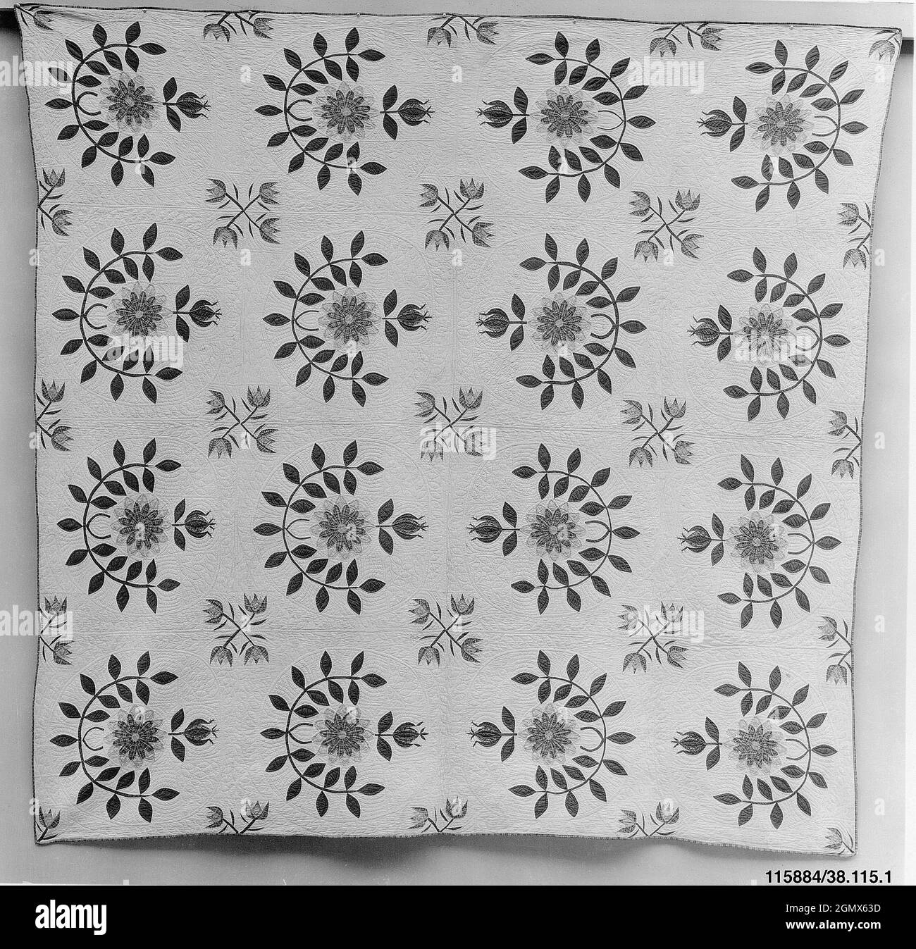 Quilt, Prairie Flower Pattern. Date: ca. 1840; Geography: Made in Virginia, United States; Culture: American; Medium: Cotton; Dimensions: 108 1/2 x Stock Photo