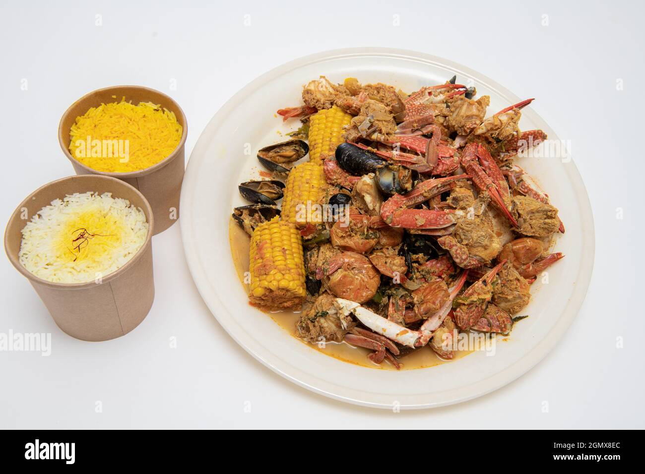Homemade Cajun Seafood Boil with Lobster Crab and Shrimp with rice