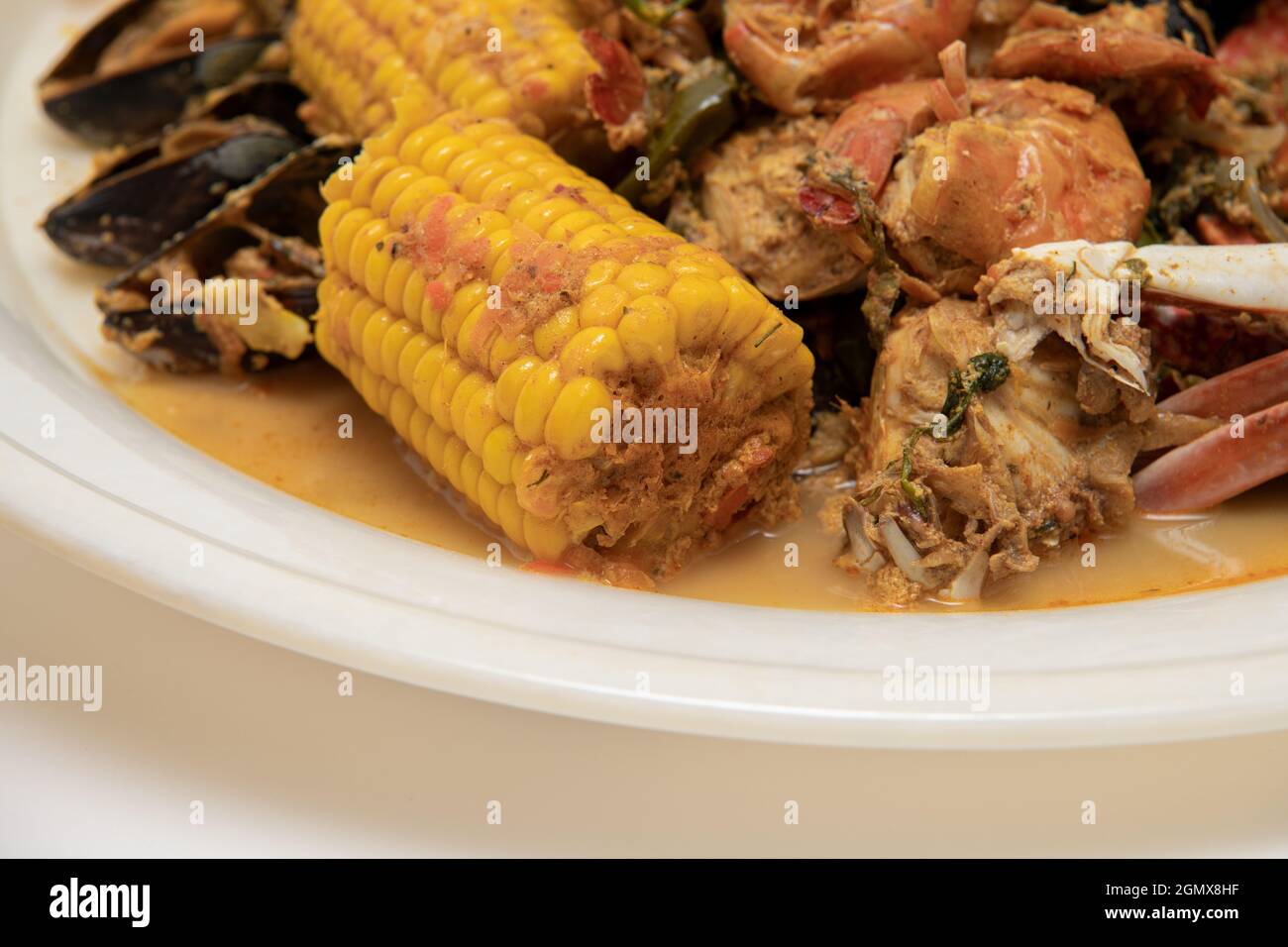 Homemade Cajun Seafood Boil with Lobster Crab and Shrimp with rice