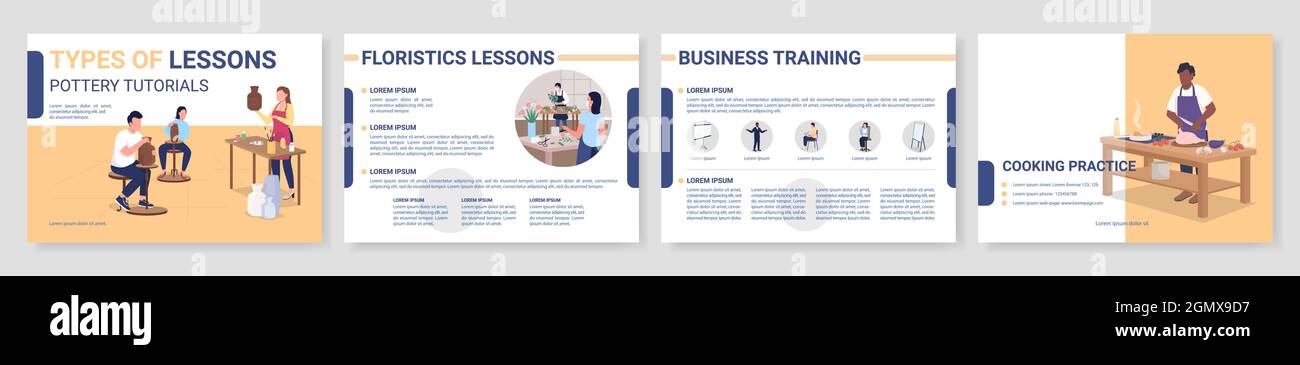 Types of lessons flat vector brochure template Stock Vector