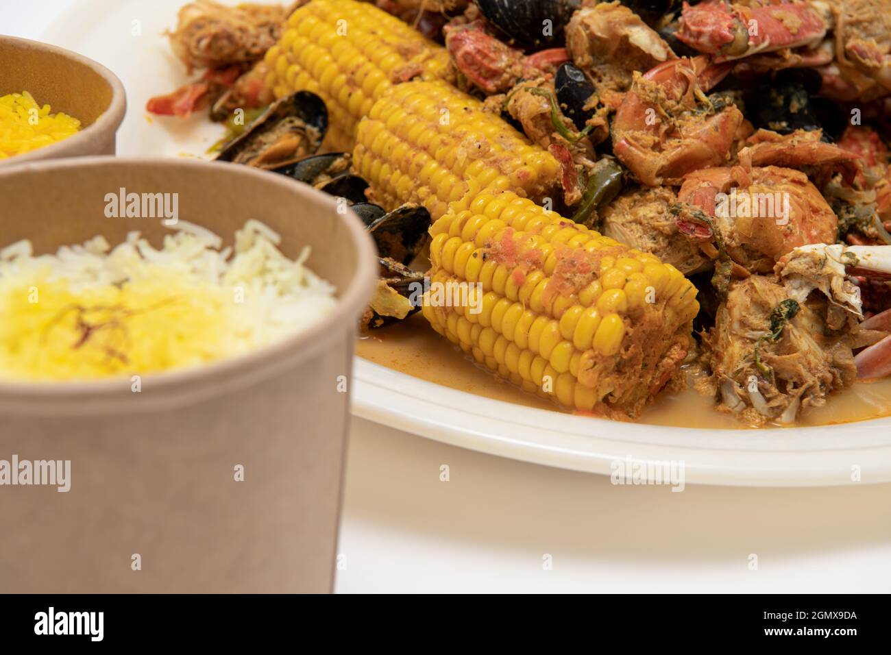 Homemade Cajun Seafood Boil with Lobster Crab and Shrimp with rice