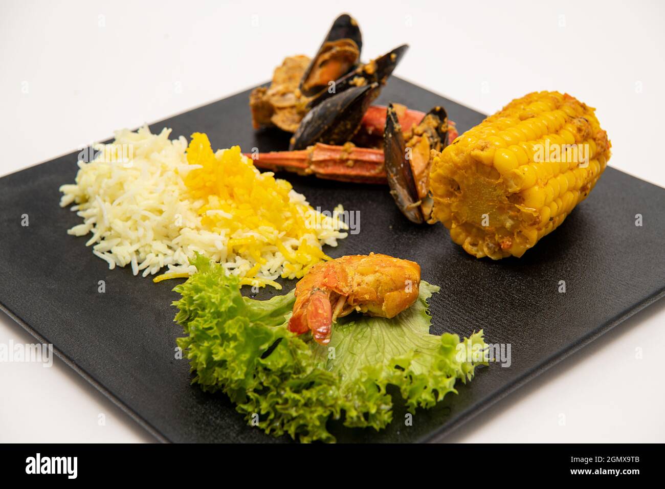 Homemade Cajun Seafood Boil with Lobster Crab and Shrimp with rice