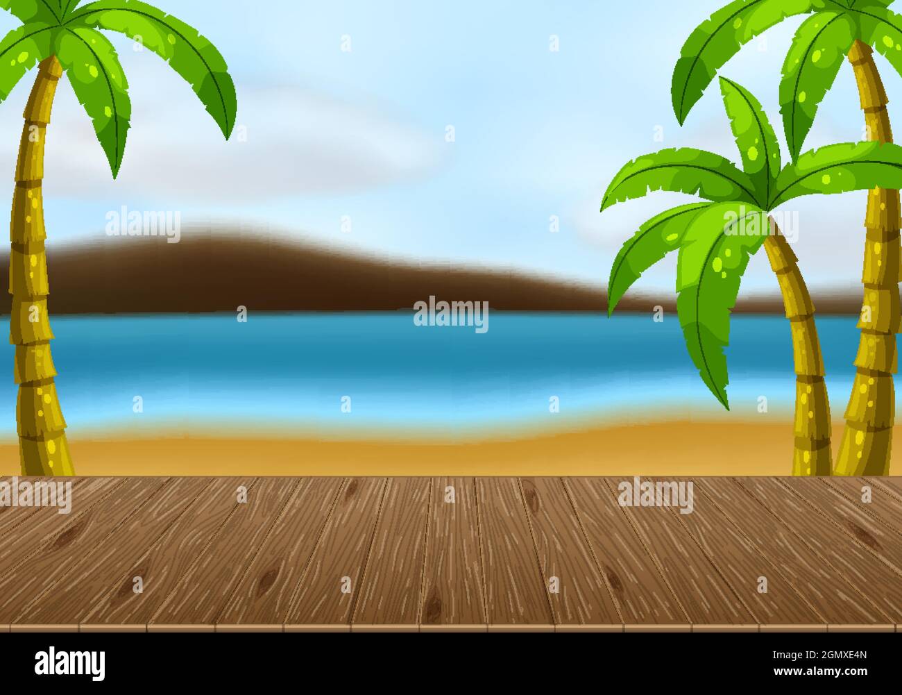 Empty beach landscape scene with blur sky background illustration Stock ...