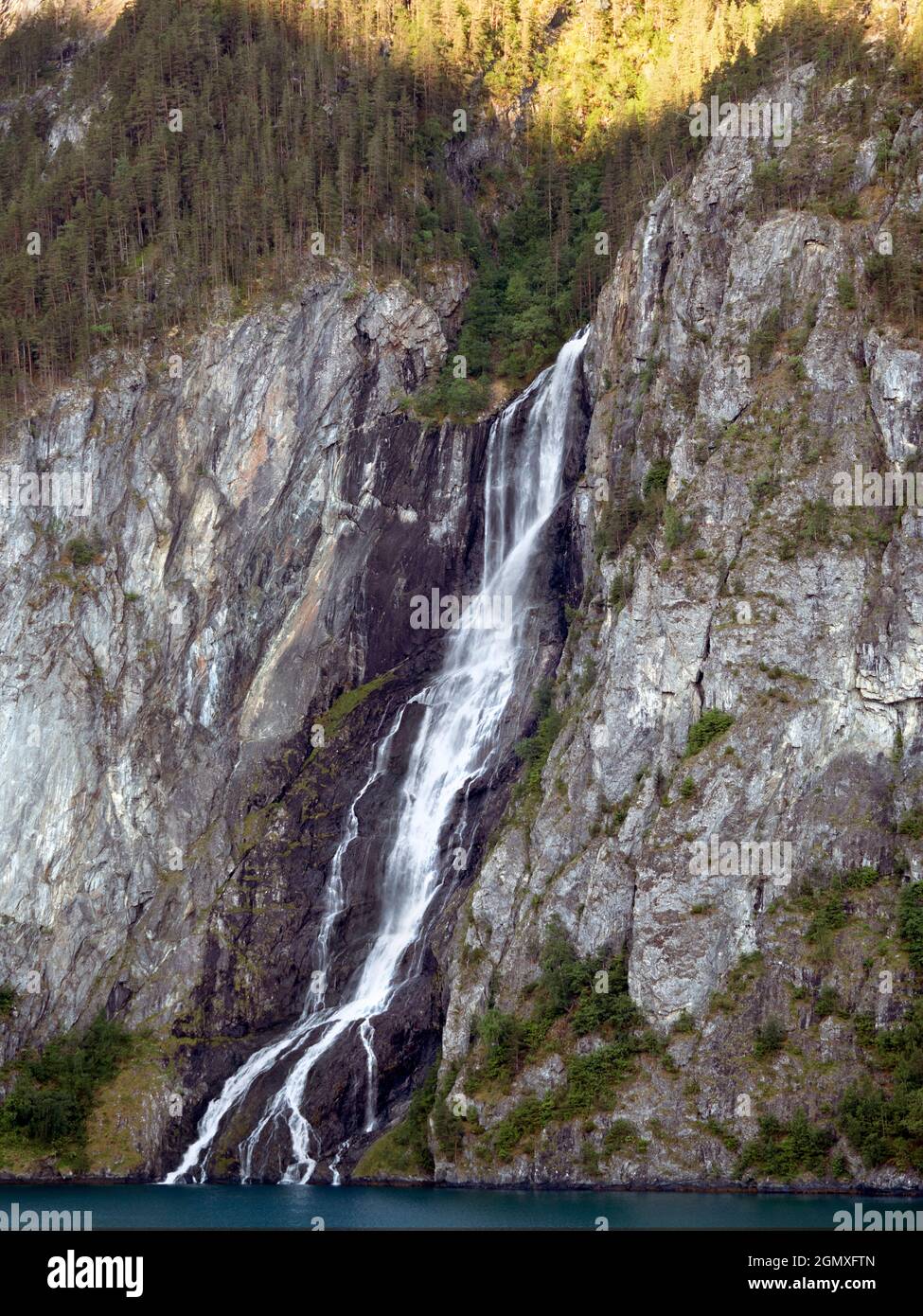 The N¾r¿yfjord is a fjord in the municipality of Aurland in Sogn og Fjordane, Norway. The scenic narrow fjord is a branch of the larger Sognefjord: th Stock Photo