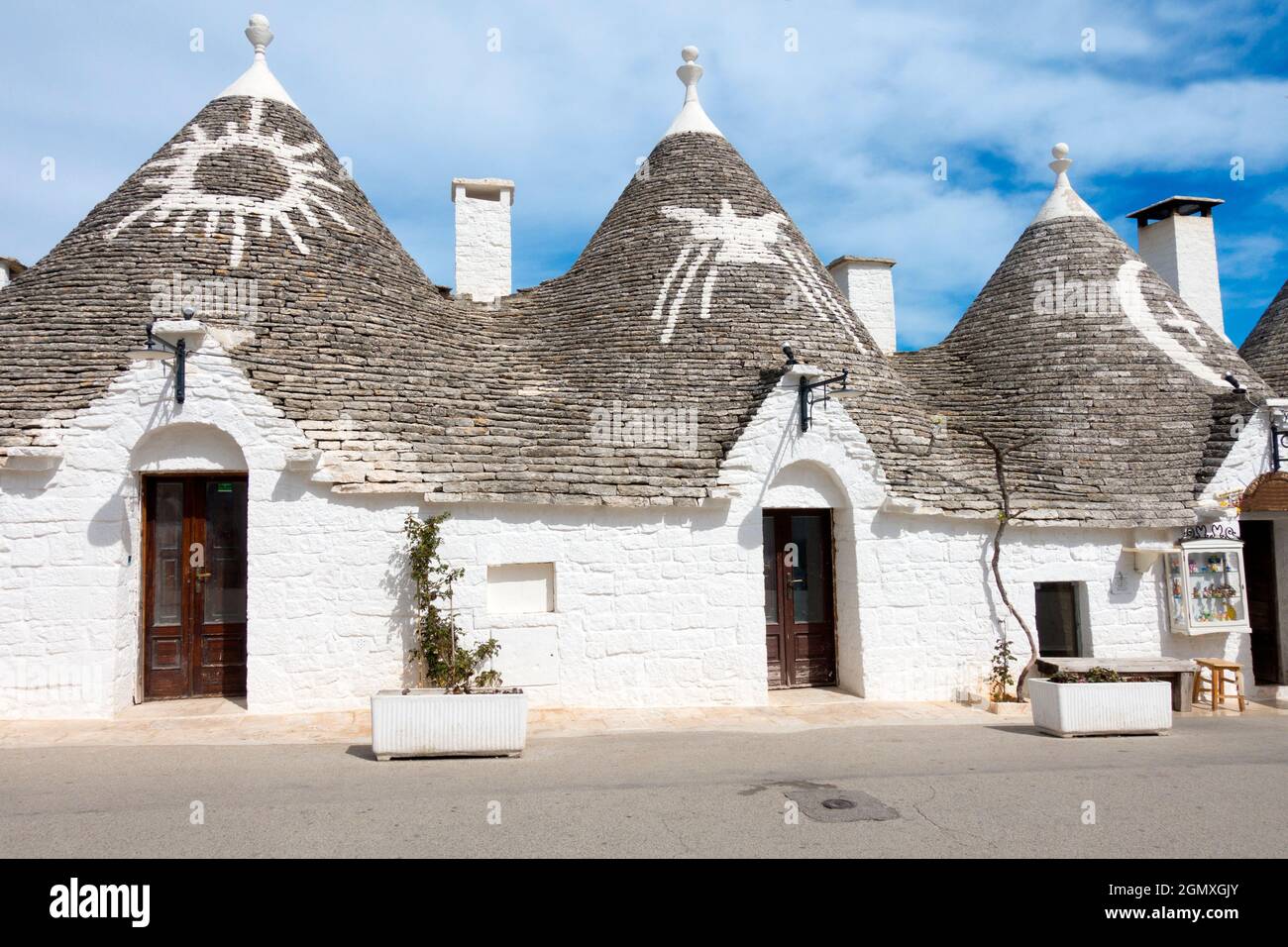 Alberobello, Italy - 10 April 2018 Albeloberro is a small town close to Bari in Southern Italy. Its main claim to fame are its tiny and unique trulli Stock Photo