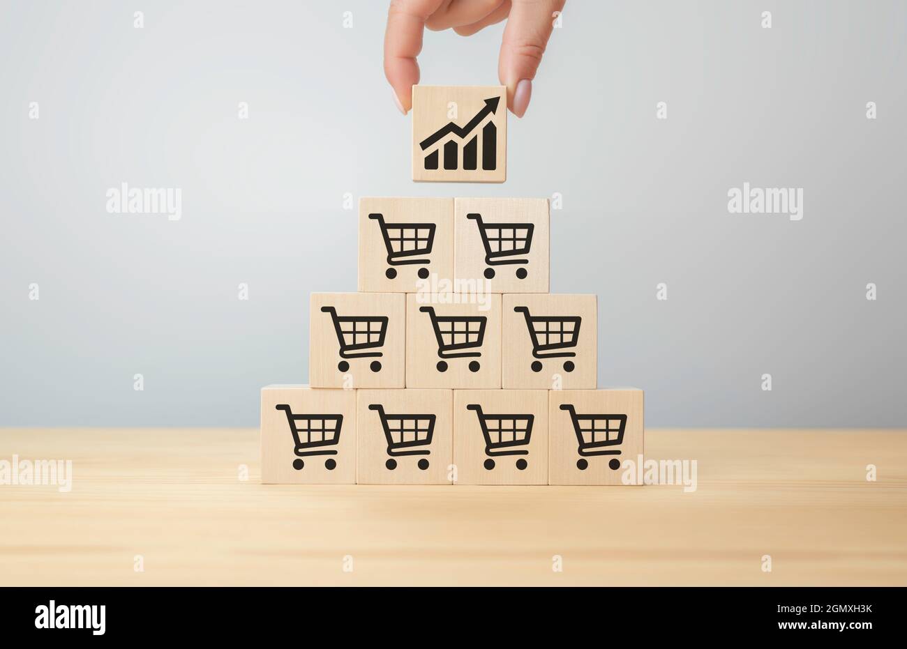 sale volume increase make business grow, Flips cube with icon graph and