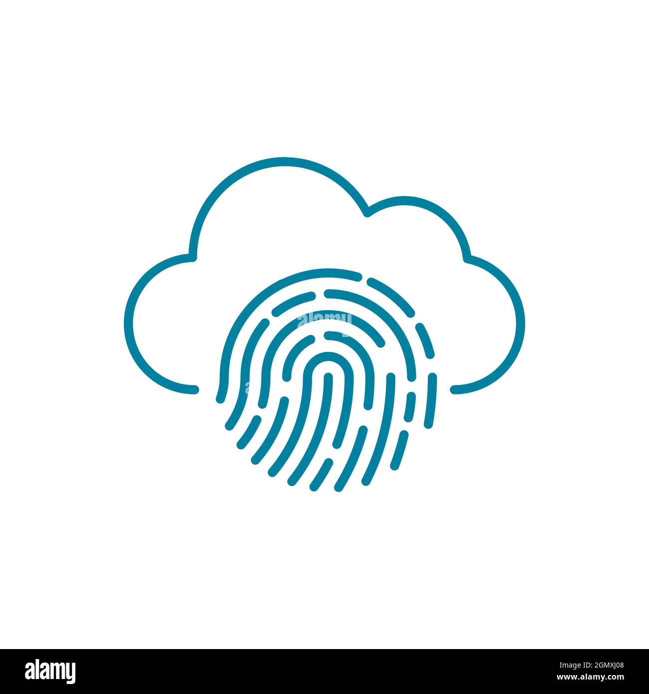 Cloud fingerprint line icon. Privacy issues on the internet. Biometric technology. Digital identity. Data protection on cloud computing platforms. Stock Vector