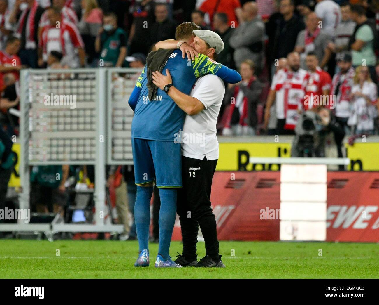 RheinEnergieStadion Cologne Germany, 18.9.2021 Football: Bundesliga Season 2021/22, 5, 1.FC Koeln vs Rasenballsport Leipzig (RBL) — Timo Horn (KOE), Trainer Steffen Baumgart (KOE) DFL REGULATIONS PROHIBIT ANY USE OF PHOTOGRAPHS