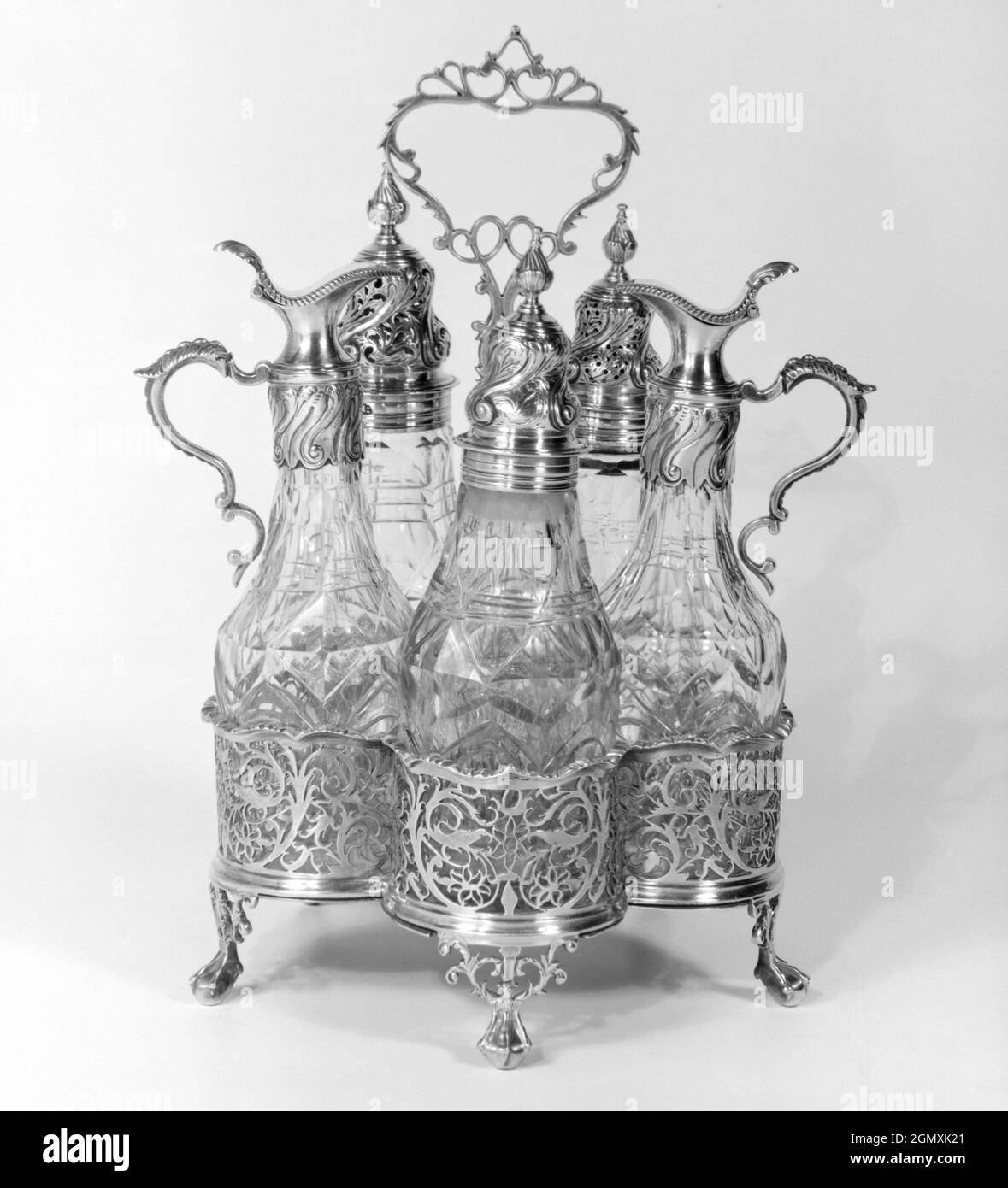 Cruet frame with five cruets. Date 177071; Culture British, London